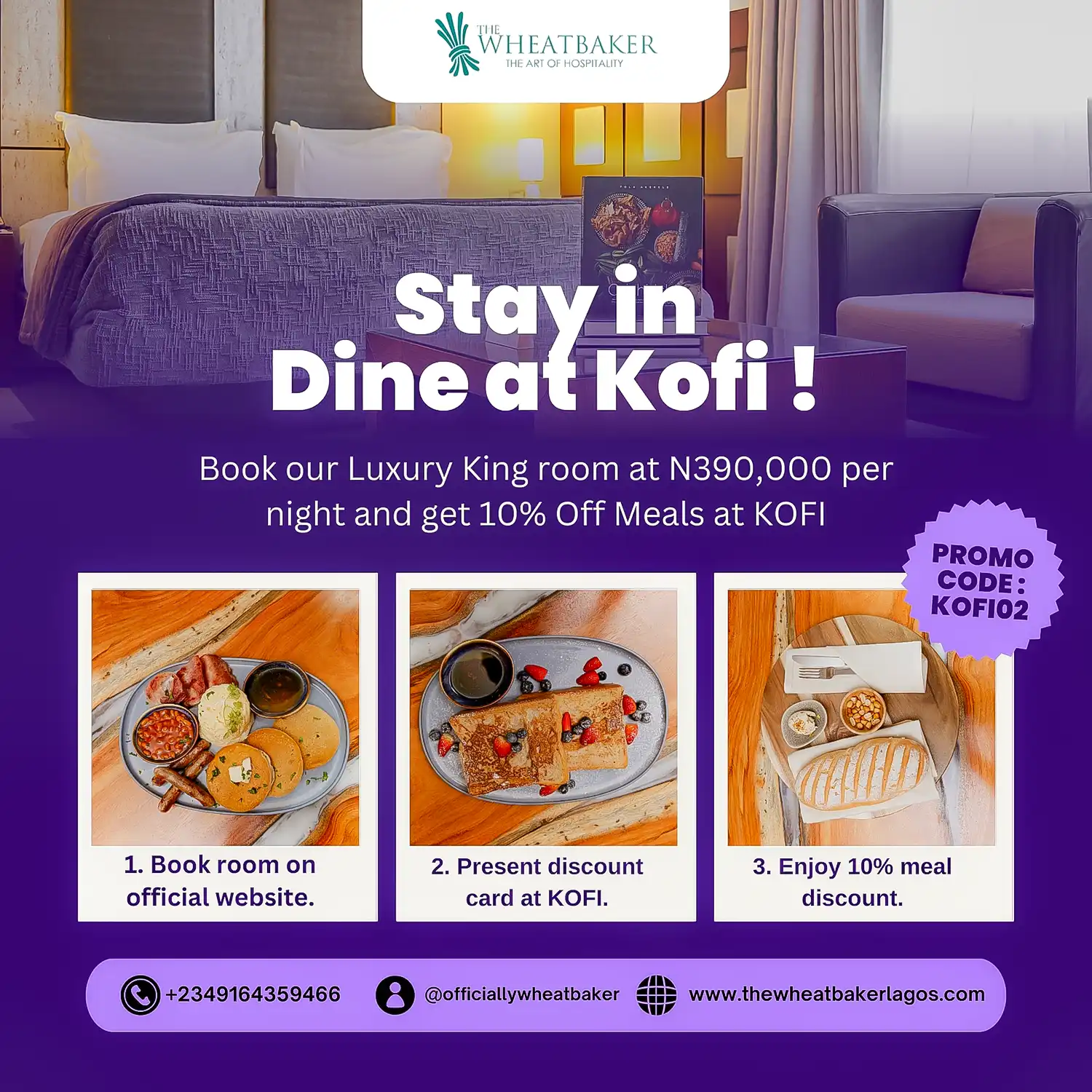 Stay in, Luxury King room, kófí, kofi, the wheatbaker, coffee shop, Hotel near me, Hotels near me, The George Hotel, The Art Hotel, The Delborough Hotel, Lagos Hotels, Ikoyi Hotels, Victoria Island Hotels, Hotel Victoria Island