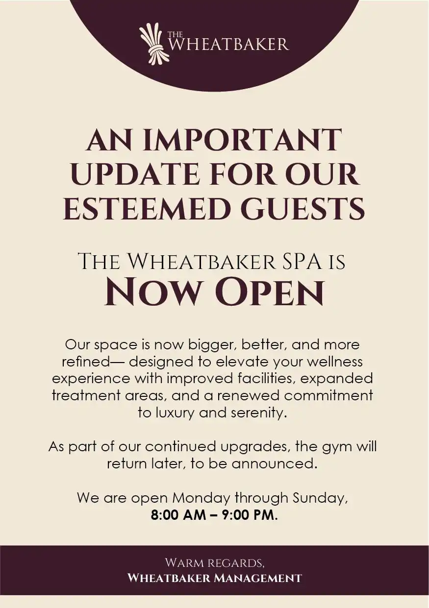 aviso spa, el wheatbaker spa, aviso gimnasio, aviso piscina, el wheatbaker lagos