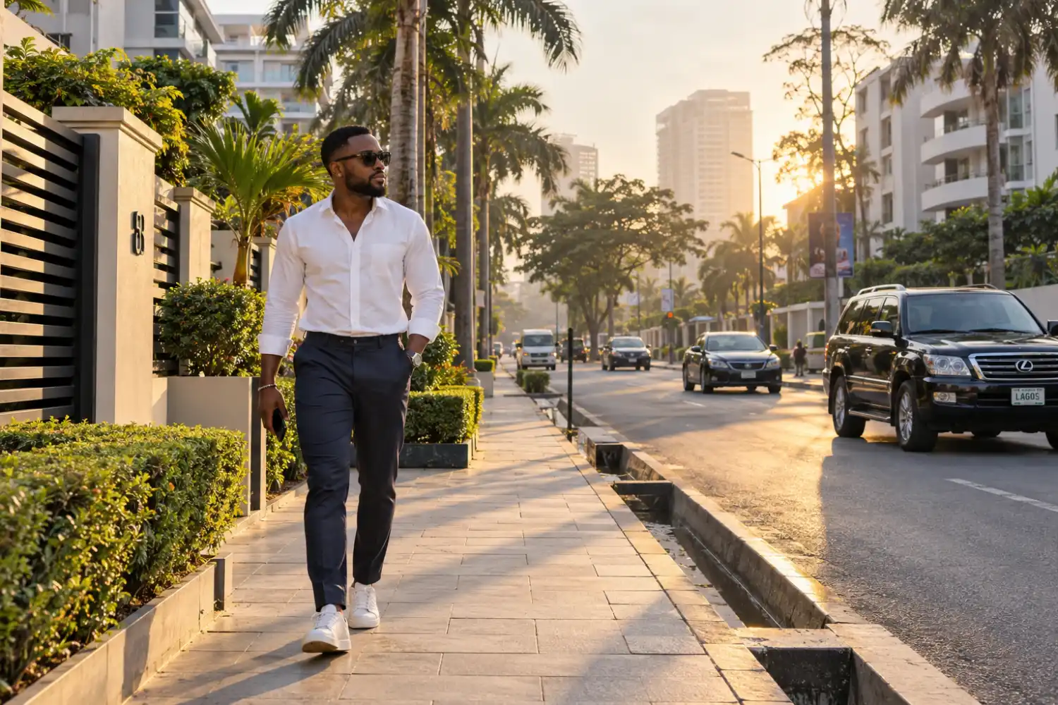 24 hours in Lagos, Man walking through Ikoyi, Lagos in the early morning during a 24-hour Lagos itinerary, the wheatbaker